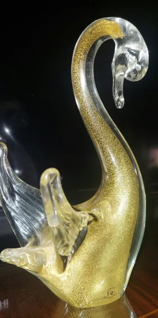 Cigno in Cristallo di Murano Oro Polvere Autentico