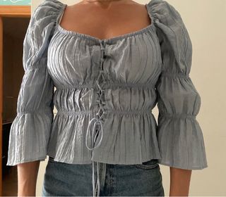 Camisa fruncida Stradivarius azul