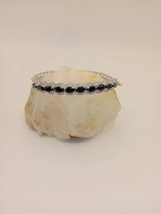 Pulsera rígida turmalina negra y plata