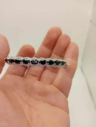 Pulsera rígida turmalina negra y plata