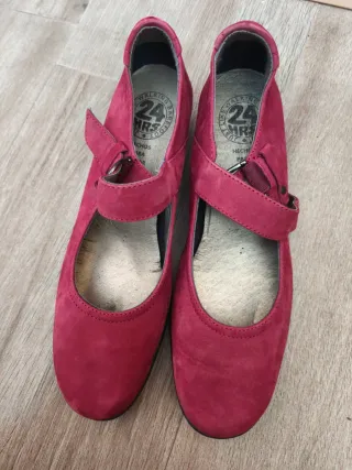 Zapatos 24 Horas Mujer Granate Piel Tacón Bajo