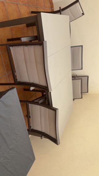 Mesa y 6 Sillas Terraza Metal/Tela Gris