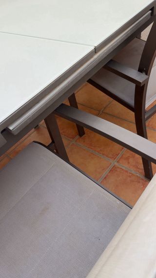 Mesa y 6 Sillas Terraza Metal/Tela Gris