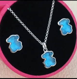 Conjunto collar y pendientes oso azul