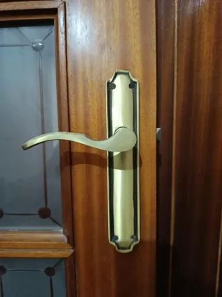 PUERTA INTERIOR DE MADERA Y CRISTAL CON MANETA