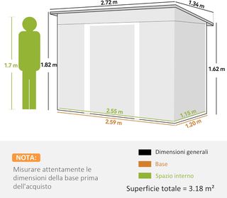 Casetta da Giardino in Acciaio 272 x 134 cm con Po