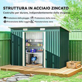 Casetta da Giardino in Acciaio 272 x 134 cm con Po