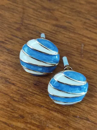 Orecchini smalto righe blu e panna