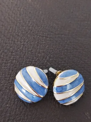 Orecchini smalto righe blu e panna