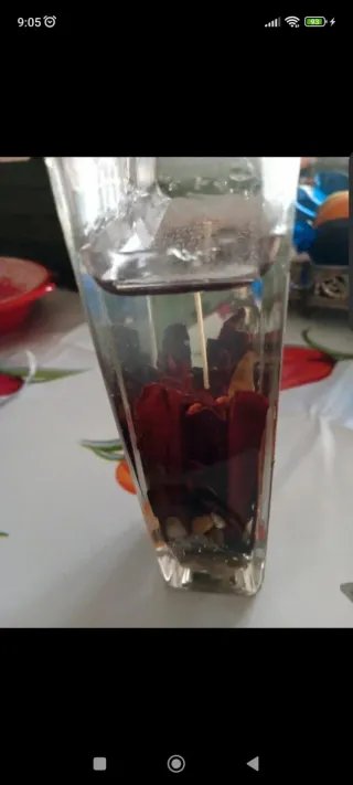 Vaso Decorativo Vetro con Pietre e Fiori Secchi