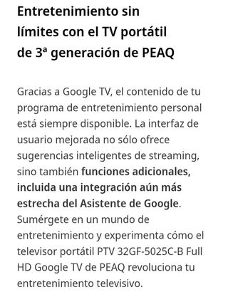 Televisor portátil. Smart TV 32".Batería integrada