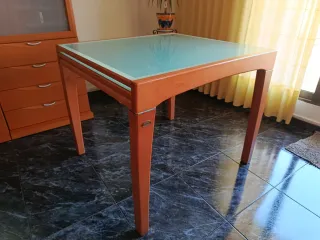 Mesa extensible madera y cristal