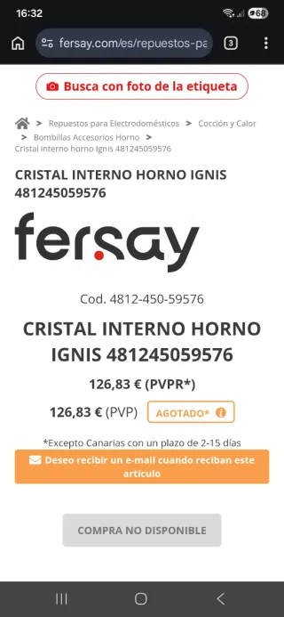 Cristal Interior Horno Whirlpool