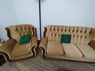 Conjunto Sofá y 2 Sillones Tela y Madera