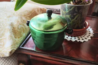 Azucarero vintage aluminio verde