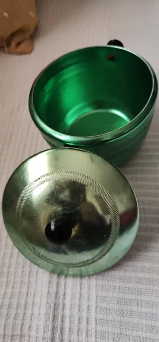 Azucarero vintage aluminio verde