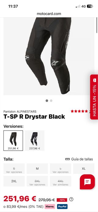 T-SP R Drystar Black Alpinestars  Talla S
