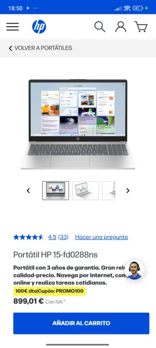 Portátil HP 15-fd0288ns Plata