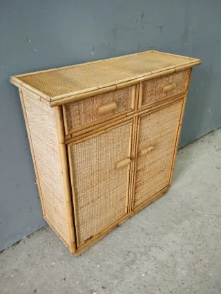 Mueble auxiliar bambú y mimbre años 60