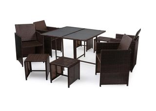 Conjunto Mesa + 4 Sillas + 4 Pufs Ratán nuevo