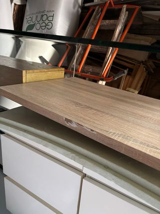 Mesa centro cristal y balda madera de 55x110