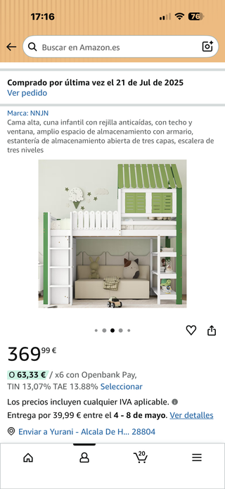 Cama alta infantil con armario