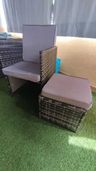 Tectake conjunto jardín ratán gris
