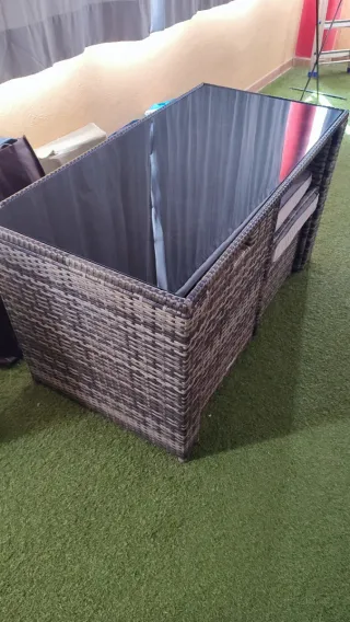 Tectake conjunto jardín ratán gris