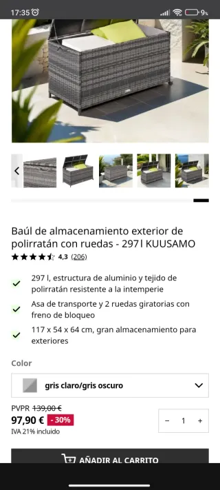 Tectake conjunto jardín ratán gris