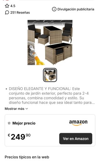 Tectake conjunto jardín ratán gris