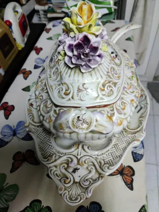 Fuente Sopera Porcelana Flores Años 60