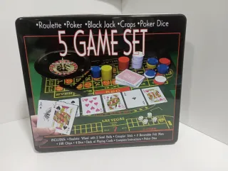 Set 5 Juegos Caja Metal Roulette Poker