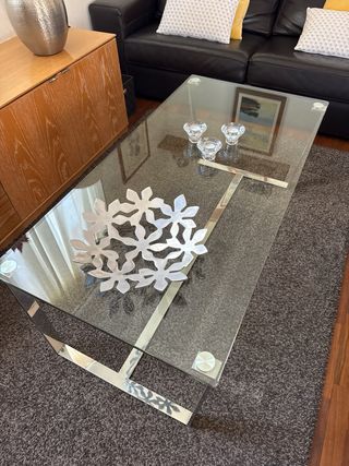 Mesa de centro cristal e inoxidable