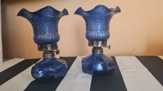 2 Candelabros/ palmatorias antiguas de Vidrio Azul