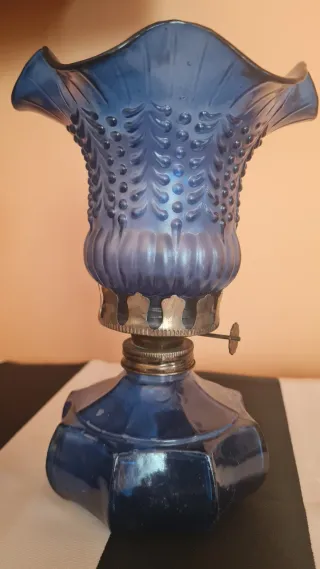 2 Candelabros/ palmatorias antiguas de Vidrio Azul