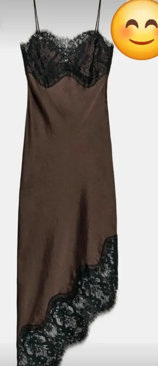 Vestido Zara Marrón con Encaje Negro