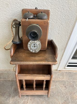 Teléfono Antiguo Pared Madera Disco