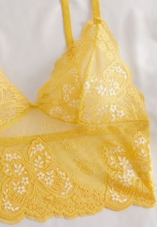 Conjunto Lencería Sexy Encaje Amarillo Talla L