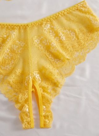 Conjunto Lencería Sexy Encaje Amarillo Talla L