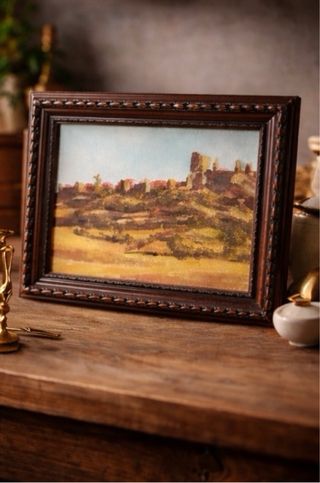 Cuadro Vintage Paisaje Original Marco Madera