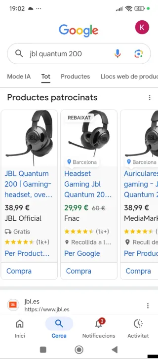 Auriculares JBL Quantum 200 Cable Negro