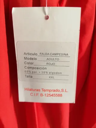 Traje Típico XL Rojo y Blanco