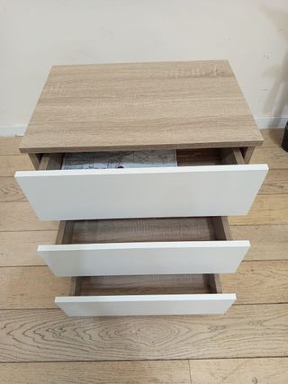 Mesita de Noche Moderna (Blanco/Madera)