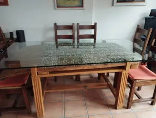 Mesa de trillo madera y cristal