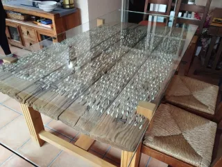 Mesa de trillo madera y cristal