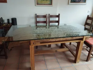 Mesa de trillo madera y cristal