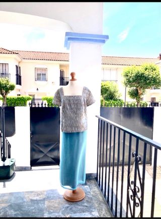 Conjunto Falda Midi y Top Azul y Marrón