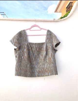 Conjunto Falda Midi y Top Azul y Marrón