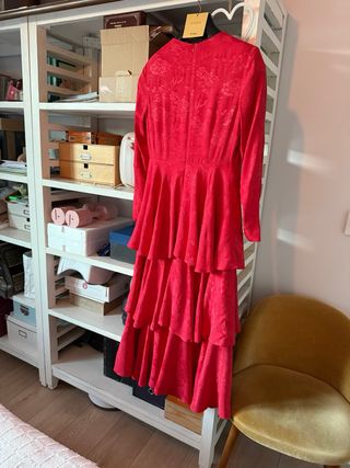 Vestido Fiesta Rojo Volantes T. S