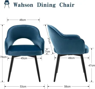 Silla de comedor azul de terciopelo